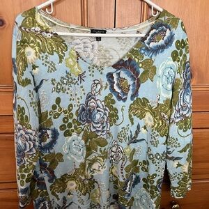 Talbots Women's Floral Top - Blue and Green